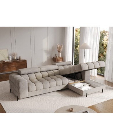 Canapé d’angle convertible couchage et coffre design pieds métal Bravo