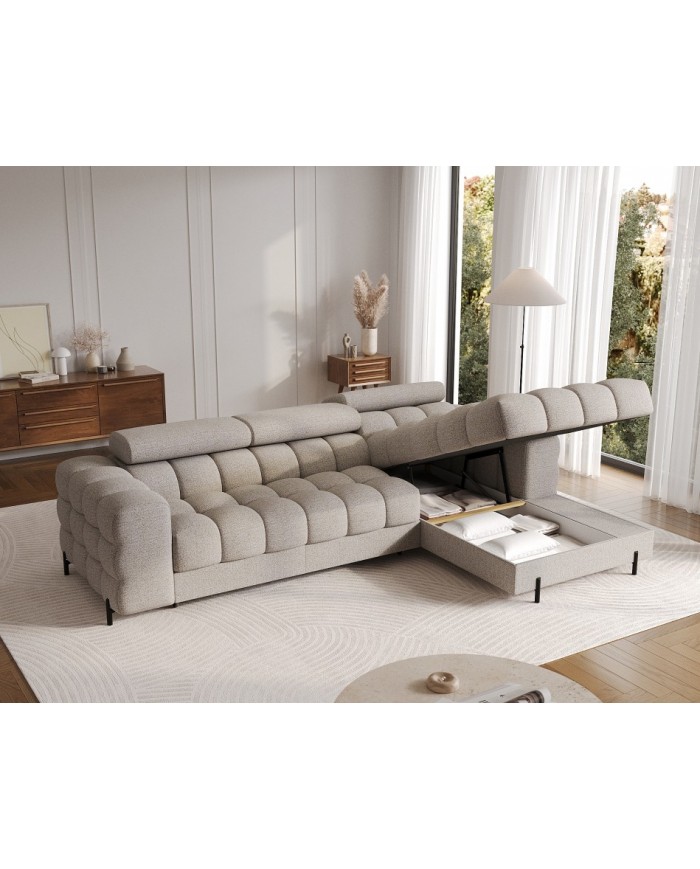 Canapé d’angle convertible couchage et coffre design pieds métal Bravo