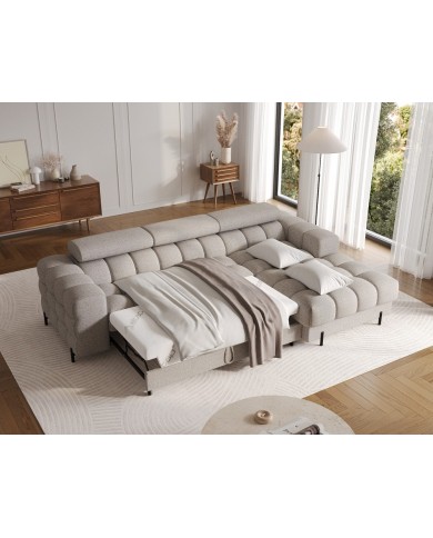 Canapé d’angle convertible couchage et coffre design pieds métal Bravo