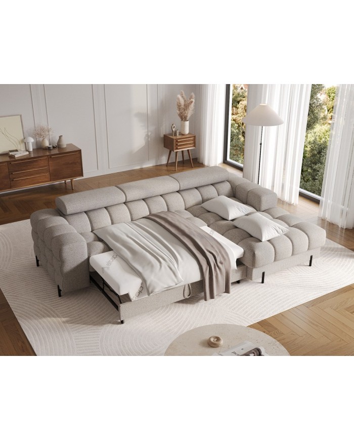 Canapé d’angle convertible couchage et coffre design pieds métal Bravo