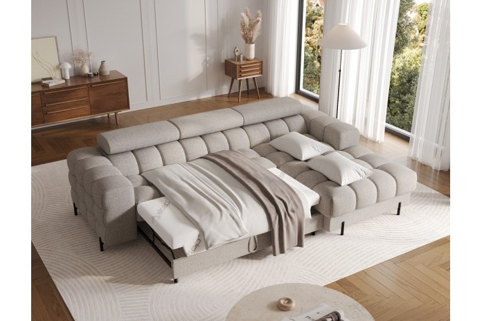 Canapé d’angle convertible couchage et coffre design pieds métal Bravo