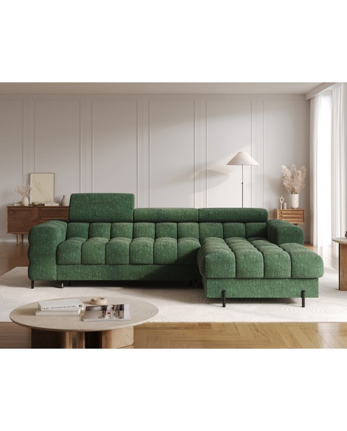 Canapé d’angle convertible couchage et coffre design pieds métal Bravo