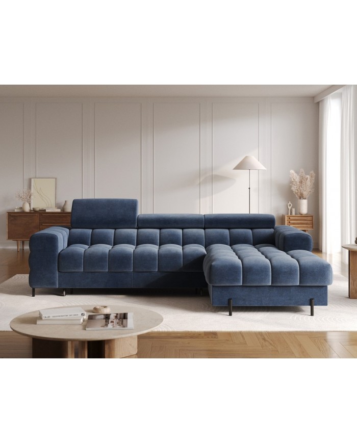 Canapé d’angle convertible couchage et coffre design pieds métal Bravo