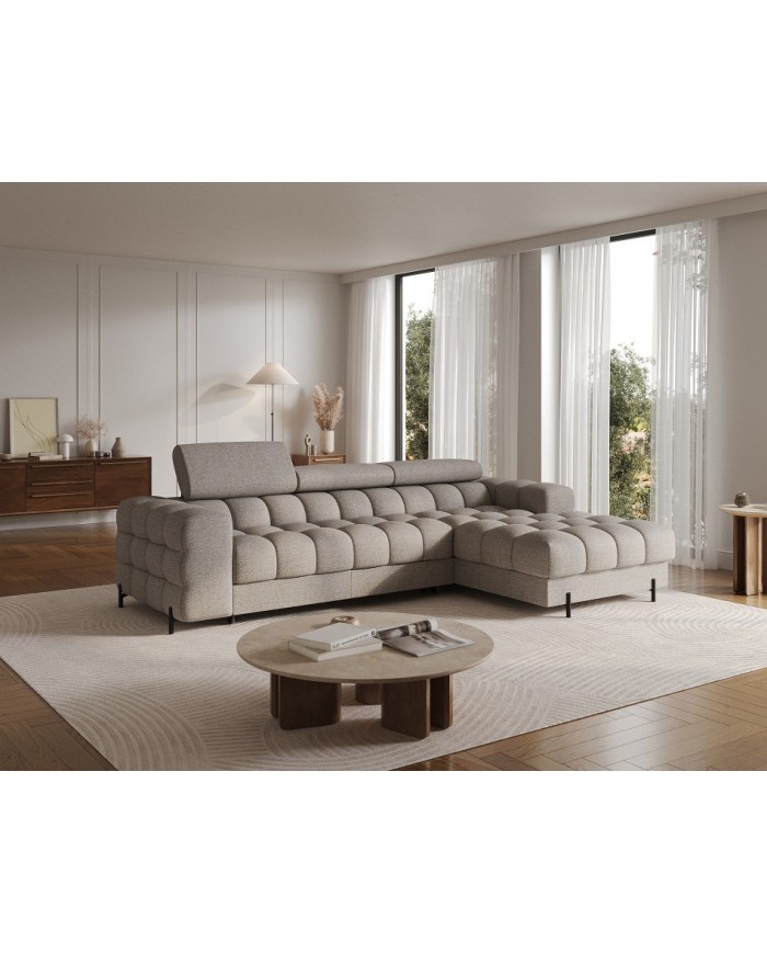 Canapé d’angle convertible couchage et coffre design pieds métal Bravo