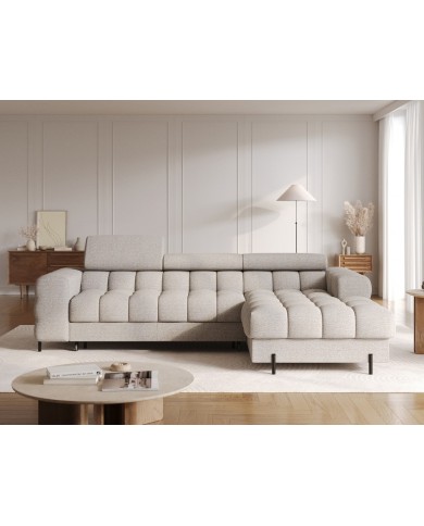 Canapé d’angle convertible couchage et coffre design pieds métal Bravo