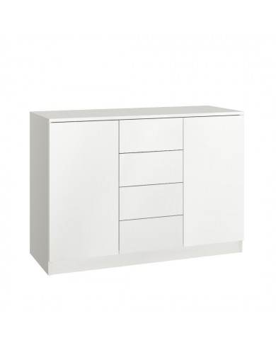 Commode 4 tiroirs et 2 portes 120 cm blanc mat Ambiance