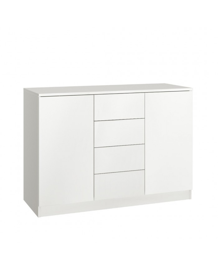 Commode 4 tiroirs et 2 portes 120 cm blanc mat Ambiance