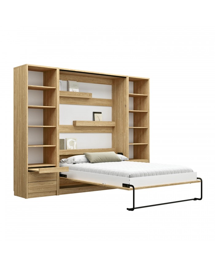 Lit escamotable vertical 140×200 cm avec bureau intégré CHENE HUILE DELUXE