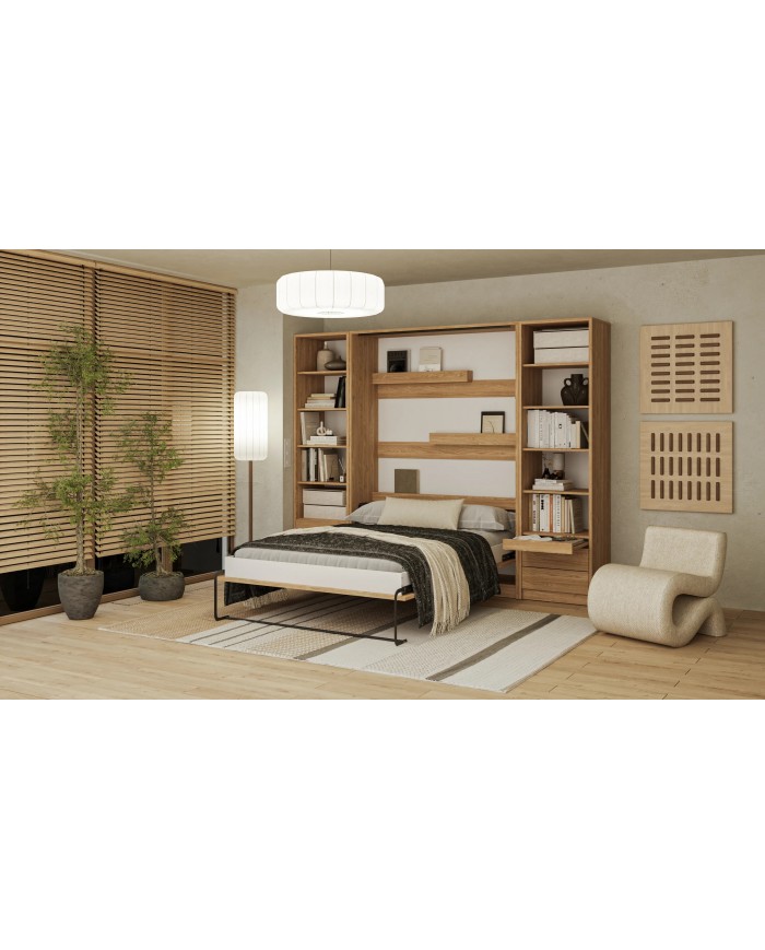 Lit escamotable vertical 140×200 cm avec bureau intégré CHENE HUILE DELUXE
