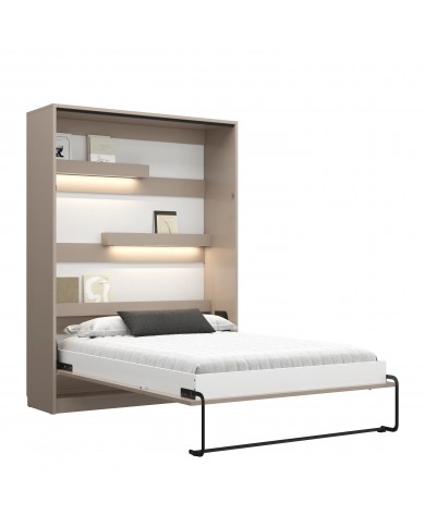 Lit escamotable 140×200 avec bureau intégré taupe DELUXE