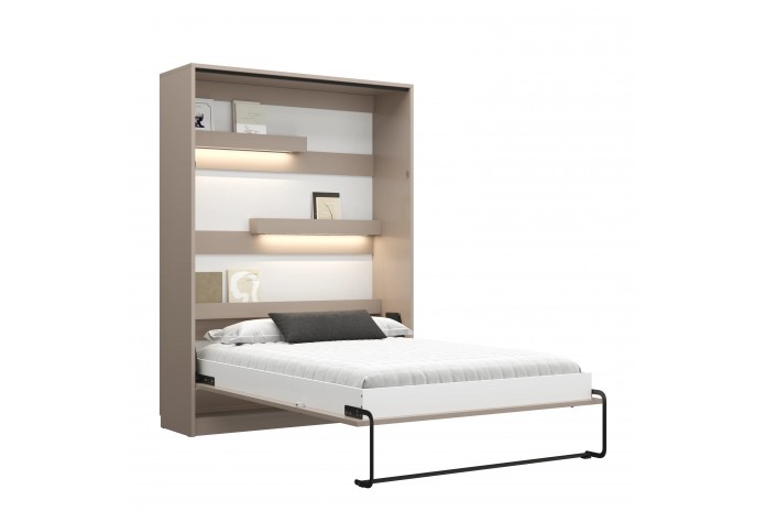 Lit escamotable 140×200 avec bureau intégré taupe DELUXE