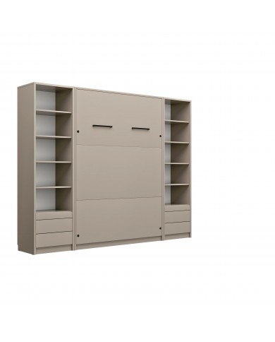 Lit escamotable 140×200 avec bureau intégré taupe DELUXE