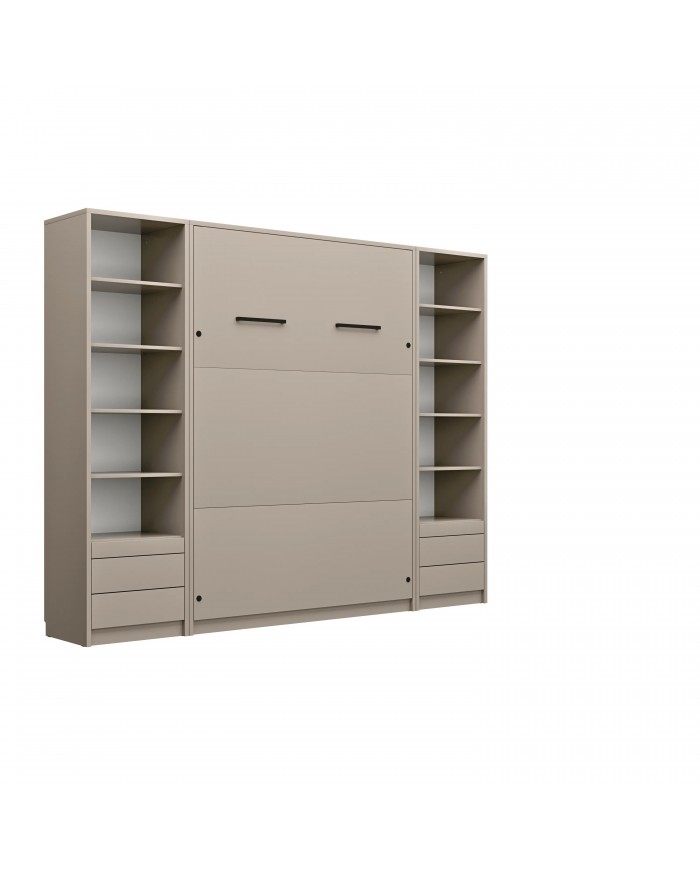 Lit escamotable 140×200 avec bureau intégré taupe DELUXE