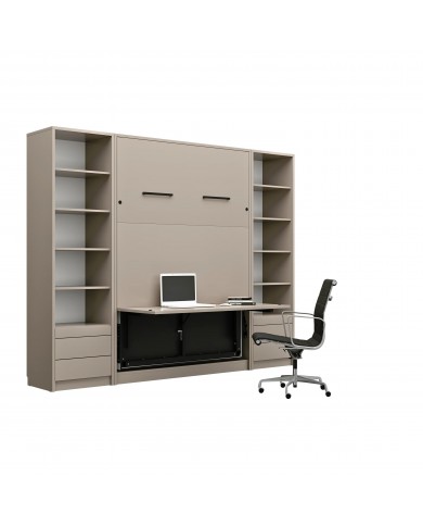 Lit escamotable 140×200 avec bureau intégré taupe DELUXE