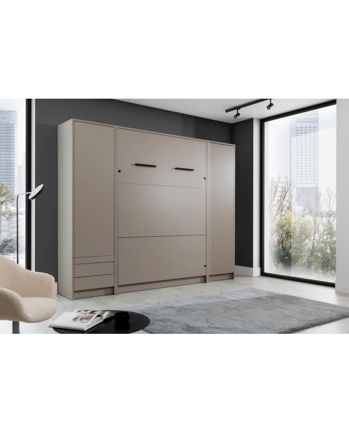 Lit escamotable 140×200 avec bureau intégré taupe DELUXE