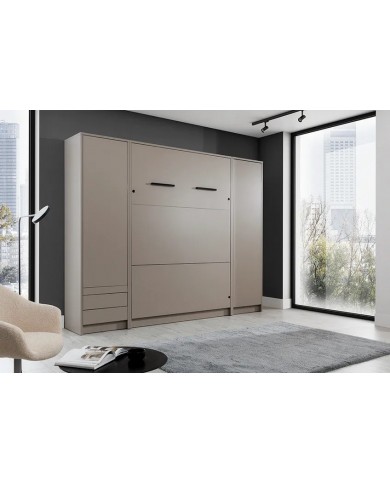 Lit escamotable 140×200 avec bureau intégré taupe DELUXE