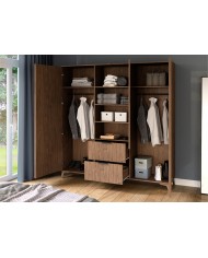 ARMOIRE “ALTERRA” – Armoire dressing en chêne artisan 3 portes, avec tiroirs et tringles