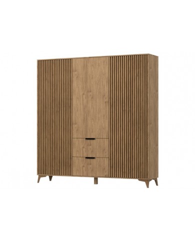 ARMOIRE “ALTERRA” – Armoire dressing en chêne artisan 3 portes, avec tiroirs et tringles