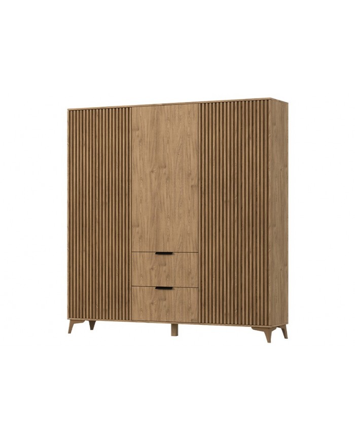 ARMOIRE “ALTERRA” – Armoire dressing en chêne artisan 3 portes, avec tiroirs et tringles