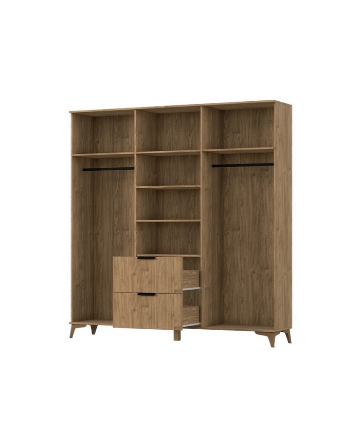 ARMOIRE “ALTERRA” – Armoire dressing en chêne artisan 3 portes, avec tiroirs et tringles