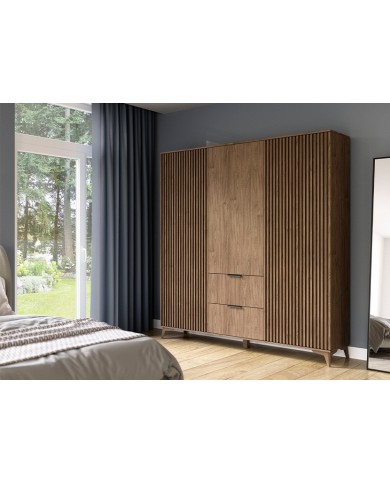 ARMOIRE “ALTERRA” – Armoire dressing en chêne artisan 3 portes, avec tiroirs et tringles