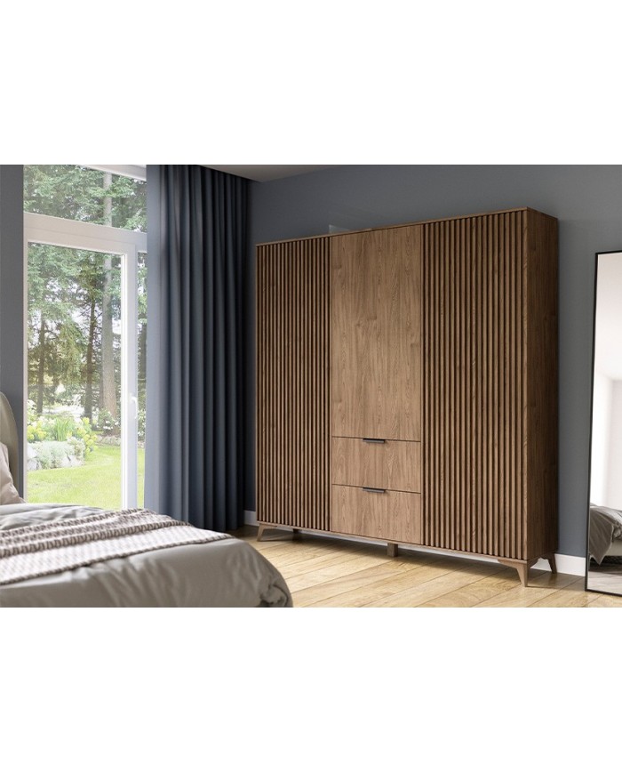 ARMOIRE “ALTERRA” – Armoire dressing en chêne artisan 3 portes, avec tiroirs et tringles