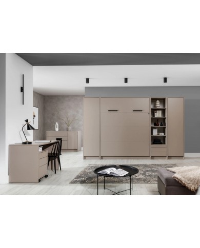 Lit escamotable 140×200 avec bureau intégré taupe DELUXE