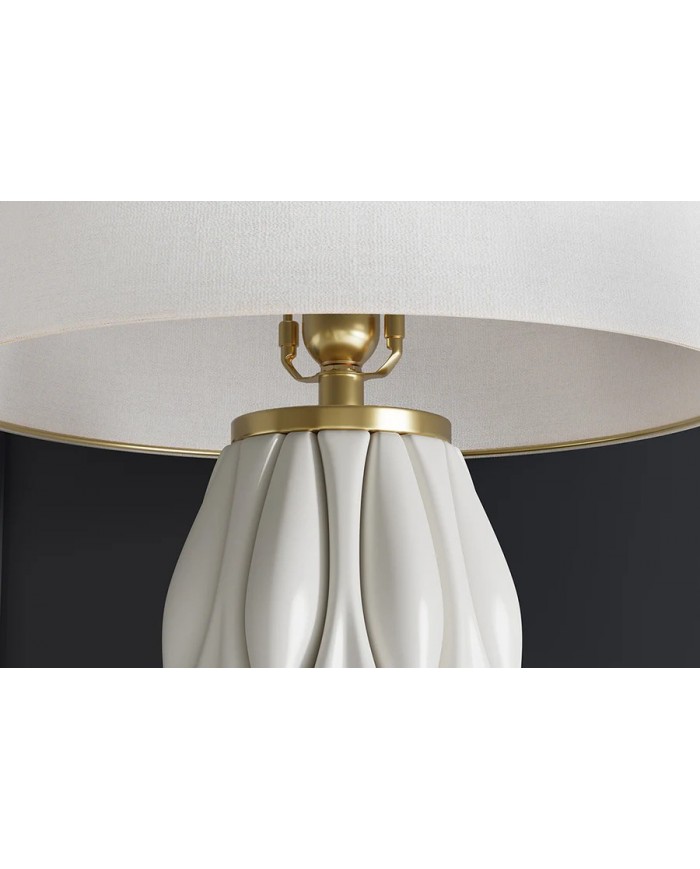 Lampe de Table Design Ondara – Céramique Blanche & Doré – Abat-jour Blanc – Hauteur 65 cm – Élégance Moderne