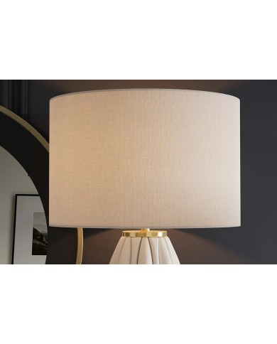 Lampe de Table Design Ondara – Céramique Blanche & Doré – Abat-jour Blanc – Hauteur 65 cm – Élégance Moderne