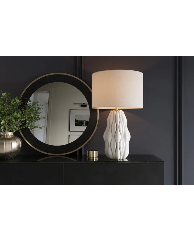 Lampe de Table Design Ondara – Céramique Blanche & Doré – Abat-jour Blanc – Hauteur 65 cm – Élégance Moderne