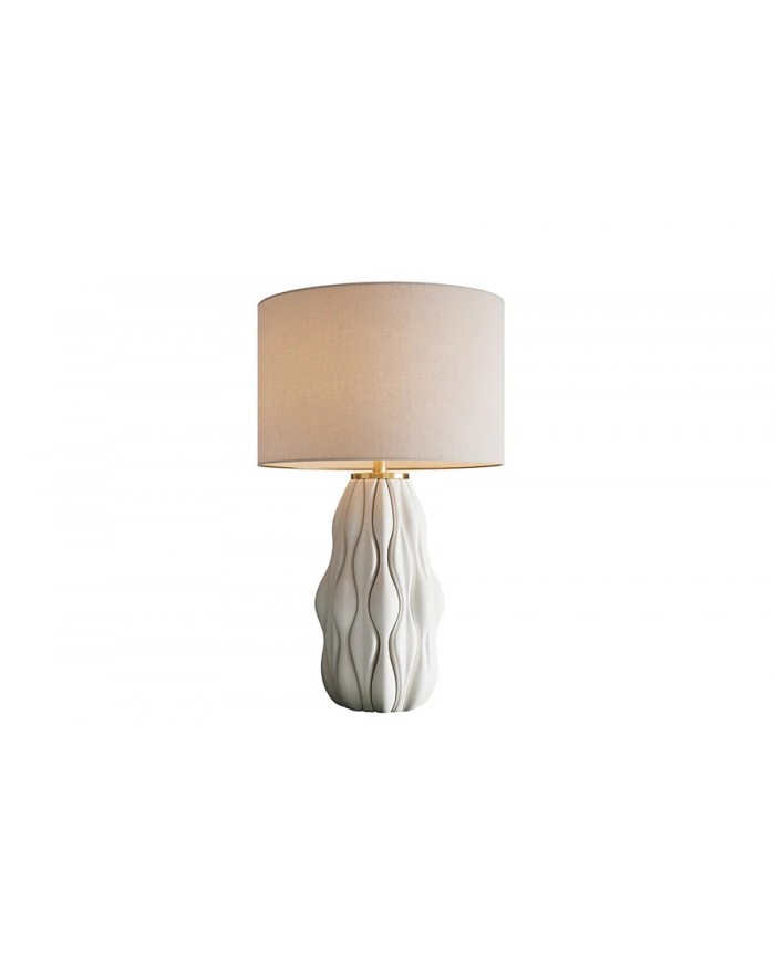 Lampe de Table Design Ondara – Céramique Blanche & Doré – Abat-jour Blanc – Hauteur 65 cm – Élégance Moderne