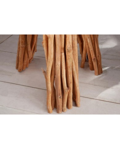 Lampadaire design en bois flotté de longane 155 cm avec abat-jour en lin blanc LINEA