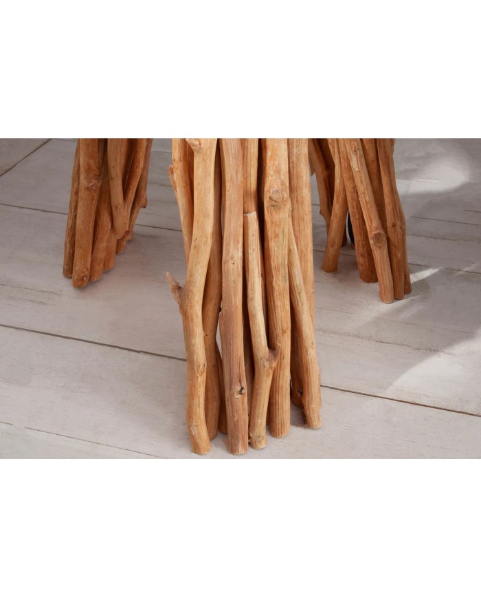 Lampadaire design en bois flotté de longane 155 cm avec abat-jour en lin blanc LINEA