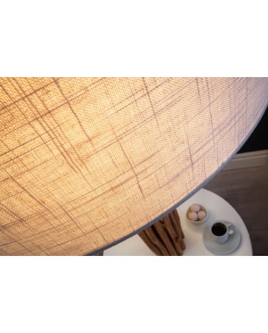 Lampadaire design en bois flotté de longane 155 cm avec abat-jour en lin blanc LINEA