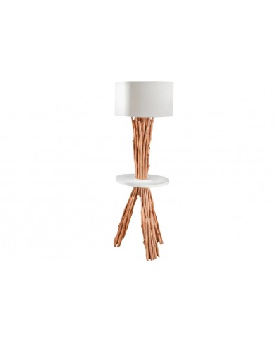 Lampadaire design en bois flotté de longane 155 cm avec abat-jour en lin blanc LINEA