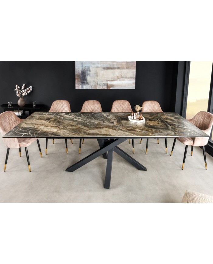 Table à manger en céramique aspect marbre taupe 180-220 (260) cm GOLDSTONE