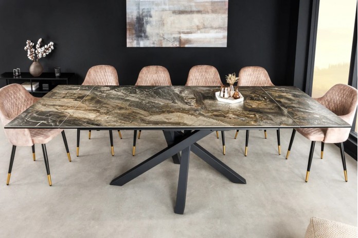Table à manger en céramique aspect marbre taupe 180-220 (260) cm GOLDSTONE