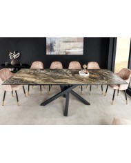 Table à manger en céramique aspect marbre taupe 180-220 (260) cm GOLDSTONE