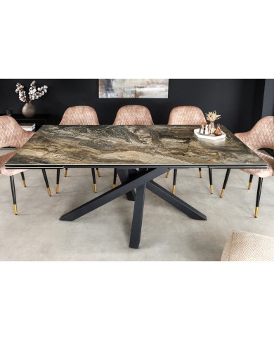 Table à manger en céramique aspect marbre taupe 180-220 (260) cm GOLDSTONE
