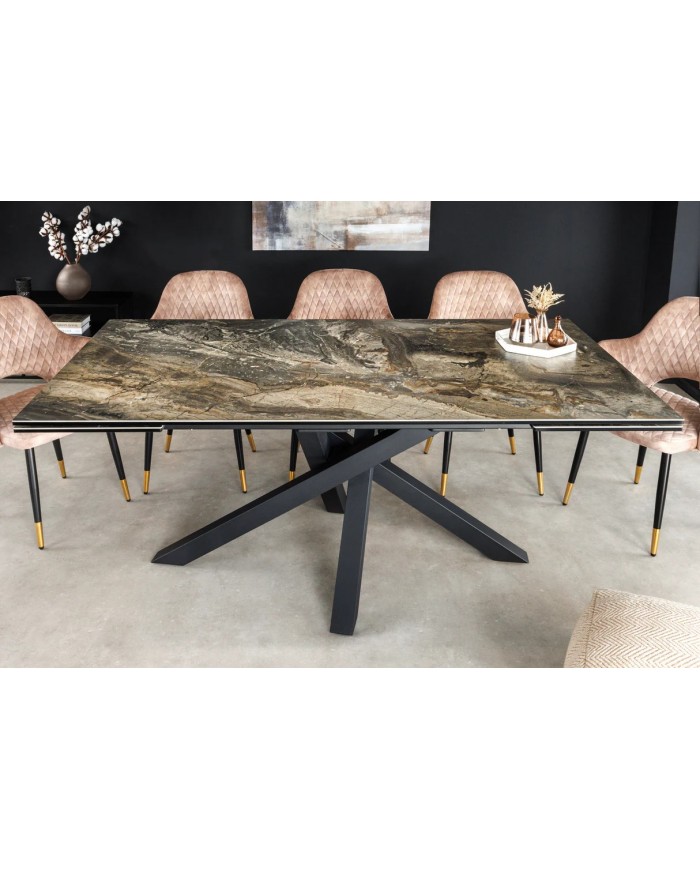 Table à manger en céramique aspect marbre taupe 180-220 (260) cm GOLDSTONE