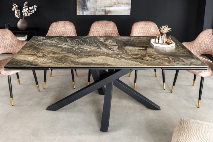 Table à manger en céramique aspect marbre taupe 180-220 (260) cm GOLDSTONE