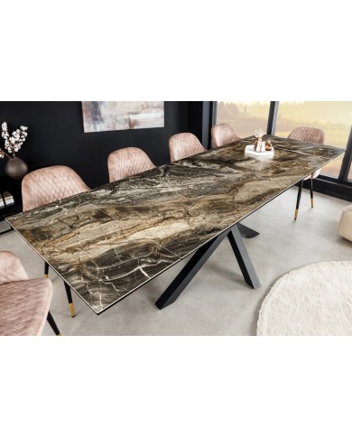 Table à manger en céramique aspect marbre taupe 180-220 (260) cm GOLDSTONE