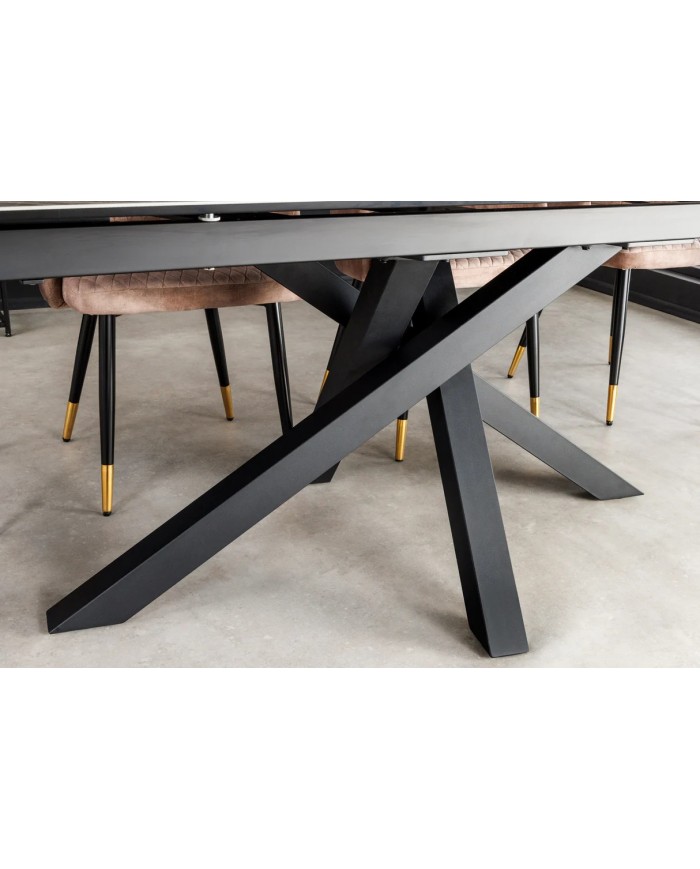 Table à manger en céramique aspect marbre taupe 180-220 (260) cm GOLDSTONE