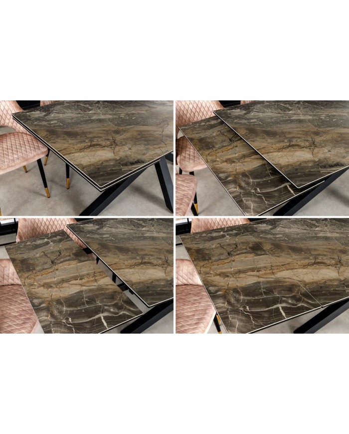 Table à manger en céramique aspect marbre taupe 180-220 (260) cm GOLDSTONE