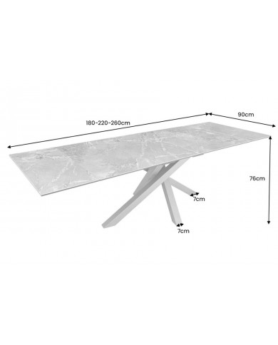 Table à manger en céramique aspect marbre taupe 180-220 (260) cm GOLDSTONE
