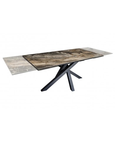 Table à manger en céramique aspect marbre taupe 180-220 (260) cm GOLDSTONE