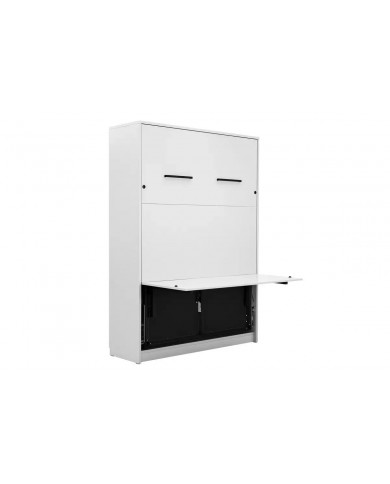 Armoire lit escamotable relevable vertical avec bureau intégré 120x200 cm blanc mat DELUXE