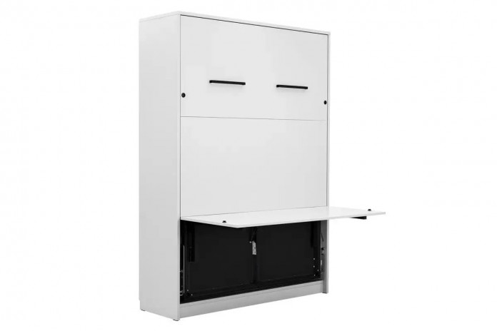 Armoire lit escamotable relevable vertical avec bureau intégré 120x200 cm blanc mat DELUXE