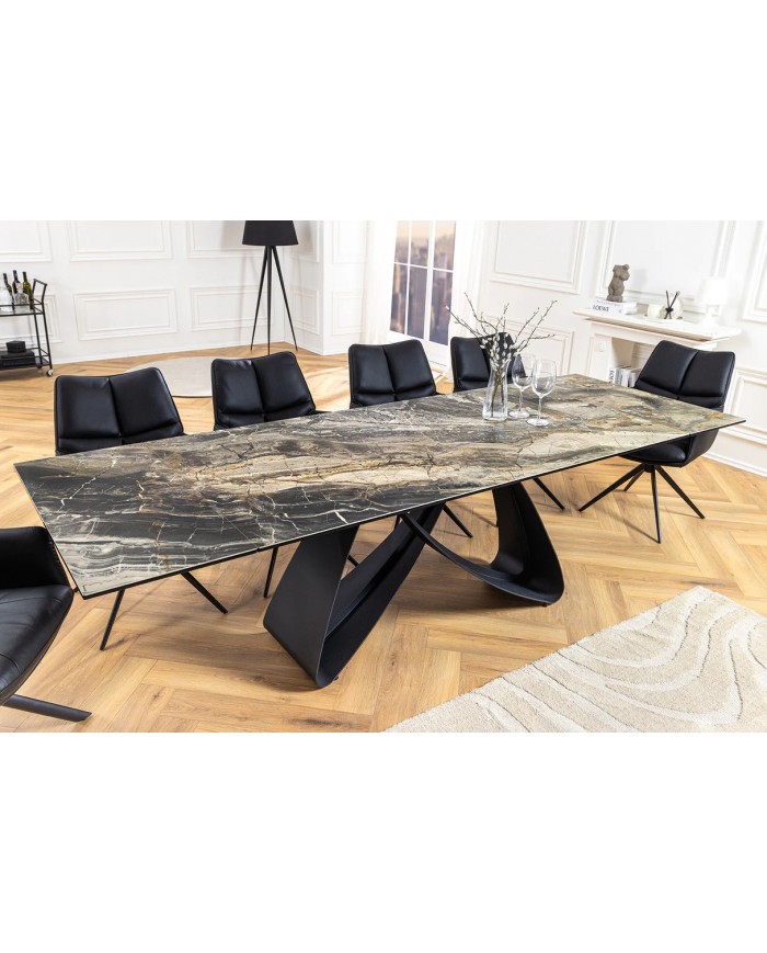 Table à manger en céramique aspect marbre taupe 180-220 (260) cm VELVETSTONE