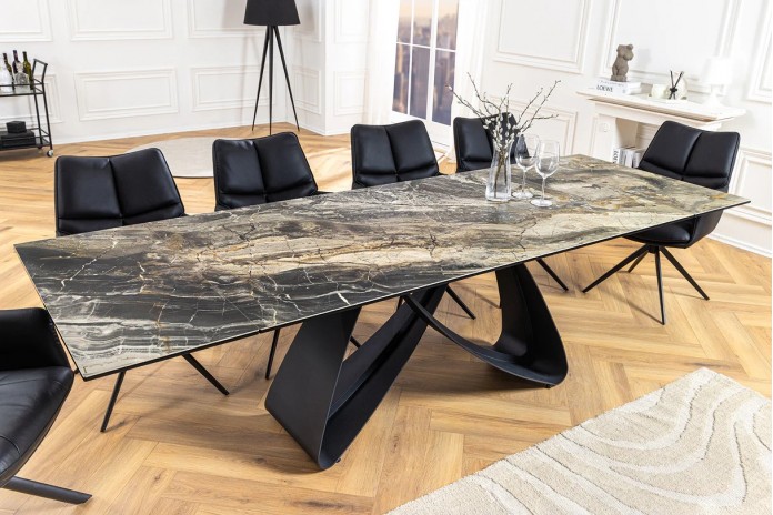 Table à manger en céramique aspect marbre taupe 180-220 (260) cm VELVETSTONE